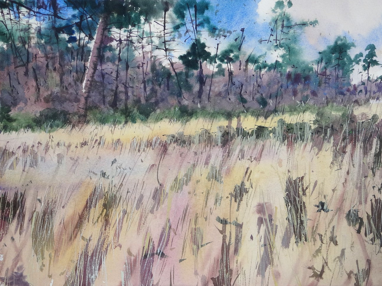 Original Watercolor - Fields n Forest n Brambles