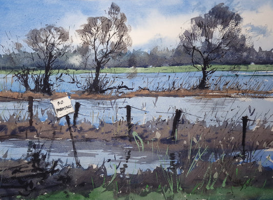 Original Watercolor - Flooded Fields Cricklade
