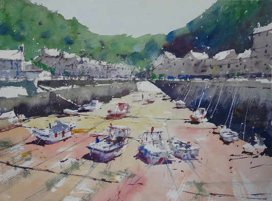 Original Watercolor - Lynmouth Harbour Low Tide #4