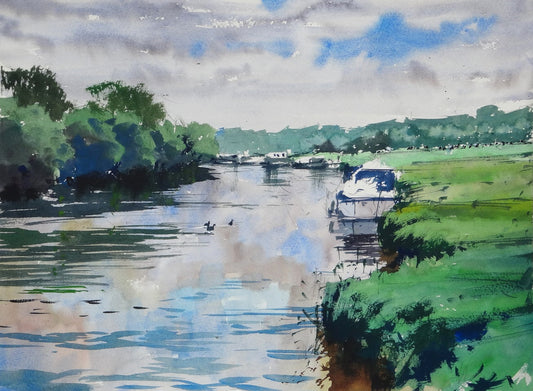 Original Watercolor - River Thames looking East from Lechlade