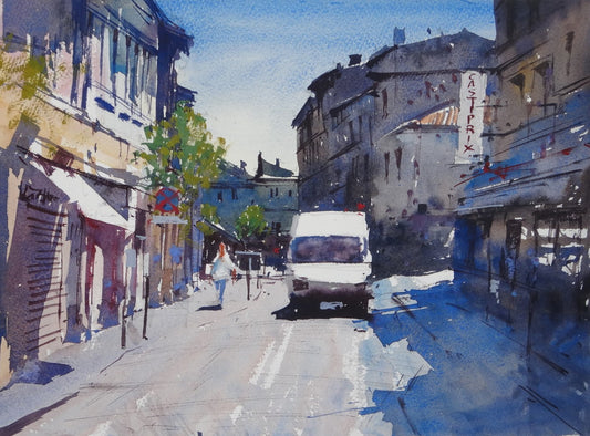Original Watercolor - Rue Victor Hugo, Castillon-la-Bataille, France