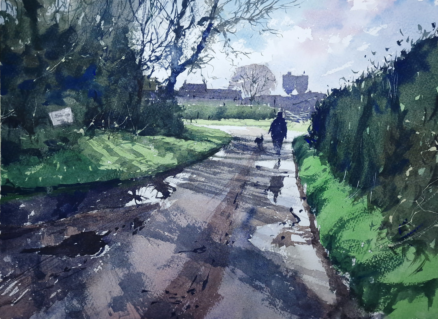 Original Watercolor - Winter Walk Tanhouse Lane